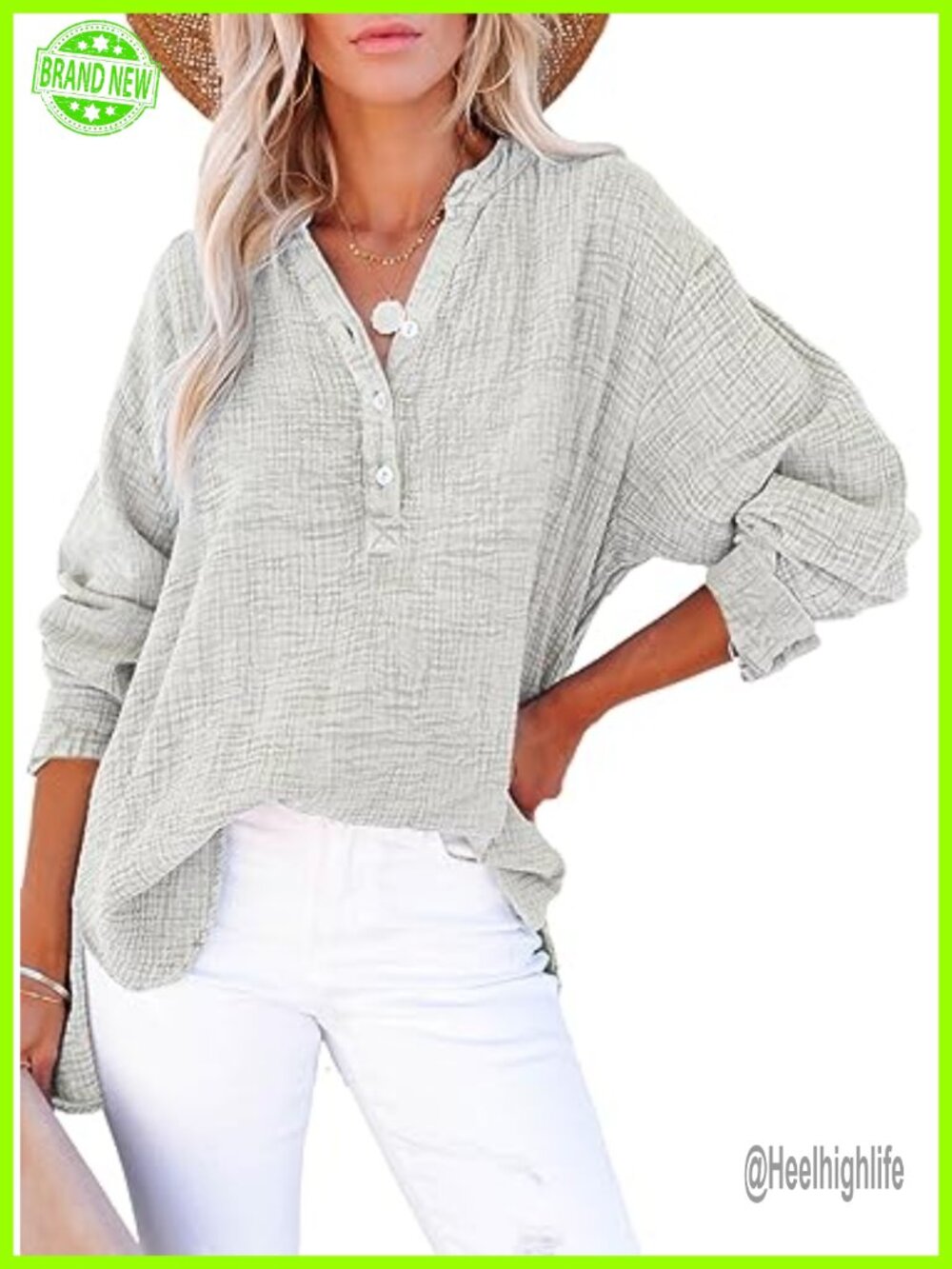 Womens V Neck Button Down Tunic Top Long Sleeve Loose Fit Blouse